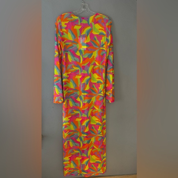 Show Me Your Mumu Santos Tropical Neon Leaf Print Maxi Cover-Up Dress Size Small - Picture 7 of 7